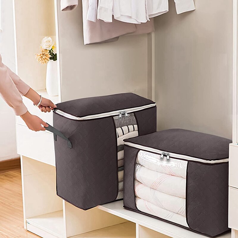 Choose sturdy and and breathable baskets or bags when storing seasonal clothes, comforter, beddings and blankets 